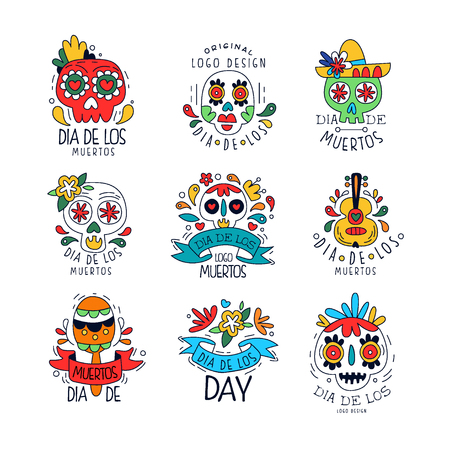 Dia De Los Muertos set, Mexican Day of the Dead holiday design elements can be used for party banner, poster, greeting card or invitation hand drawn vector Illustrationsのイラスト素材