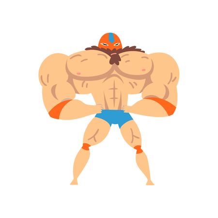 Powerful wrestler character in mask, professional fighter of sports show vector Illustration on a white backgroundのイラスト素材