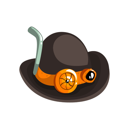 Steampunk black retro hat, antique mechanical device or mechanism vector Illustration isolated on a white background.のイラスト素材