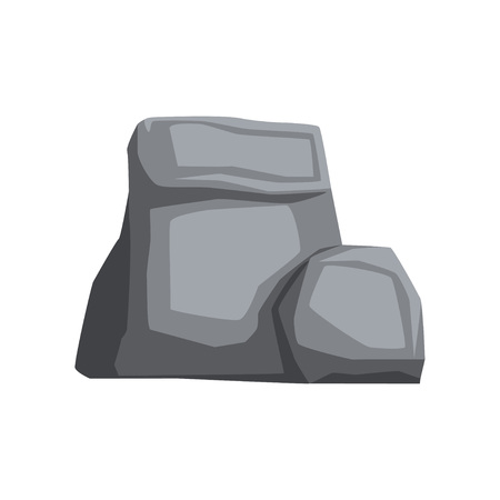 Solid stone. Piece of mountain rock with lights and shadows. Geology theme. Large gray boulder. Natural element for creating landscape background of video game. Cartoon vector icon isolated on white.のイラスト素材