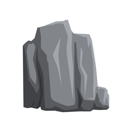 Cartoon illustration of gray stone. Mountain rock with lights and shadows. Hard mineral material. Natural element for creating landscape background of video game. Colored vector icon isolated on whiteのイラスト素材