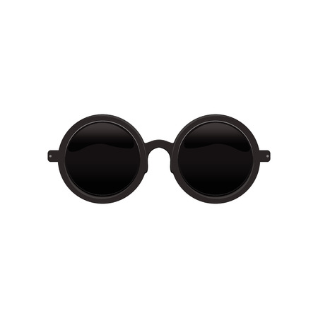 Elegant round/circular sunglasses with black lenses and metal frame. Protective eyewear. Flat vector icon of fashion accessoryのイラスト素材