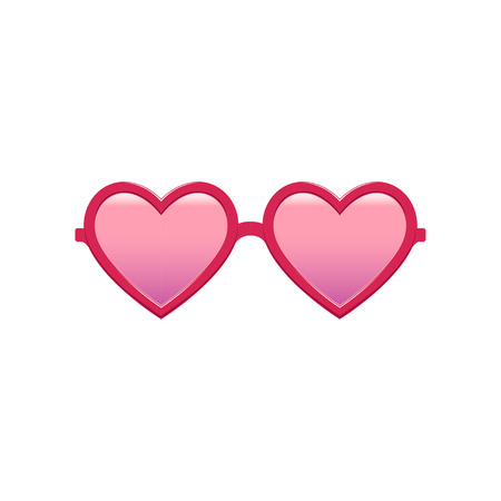 Cute heart-shaped sunglasses with pink tinted lenses and plastic frame. Fashion womens accessory. Protective eyewear. Flat vector designのイラスト素材