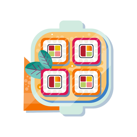 Sushi rolls on a plate, traditional Japanese seafood cuisine vector Illustration on a white backgroundのイラスト素材