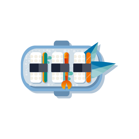 Sushi on a plate, traditional Japanese seafood cuisine vector Illustration on a white backgroundのイラスト素材