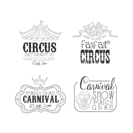 Original Black And White Signs For Circus And Mardi Gras Carnival