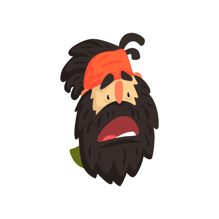 Shocked face of hipster man, surprised facial expression vector Illustration isolated on a white background.のイラスト素材