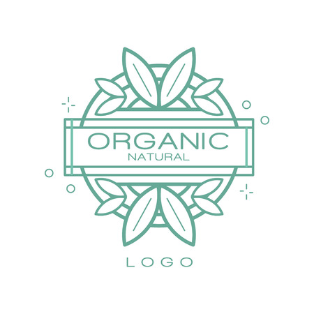 Organic natural logo design template, eco sign for healthy products, natural cosmetics, premium quality food and drinks, packaging vector Illustration on a white backgroundのイラスト素材