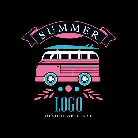 Summer logo design original, design element can be used for surf club, shop, t shirt print, emblem, badge, label, flyer, banner, poster vector Illustrationのイラスト素材