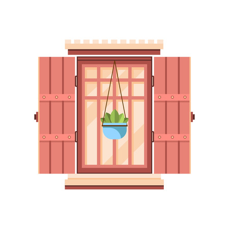 Retro window with wooden shutters, architectural design element vector Illustration on a white backgroundのイラスト素材