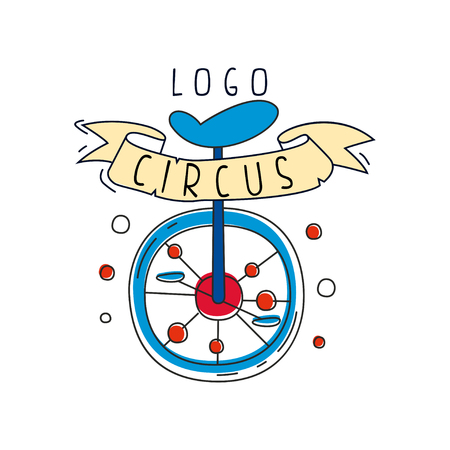 Circus original design, creative badge with unicycle can be used for flyear, posters, cover, banner, invitation vector Illustrationのイラスト素材