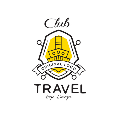 Travel club design, heraldic shield with ship, badge can be used for travel agency, sail club vector Illustration on a white backgroundのイラスト素材