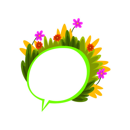 Colorful empty thought bubble with flowers and with summer plants vector Illustration isolated on a white background.のイラスト素材