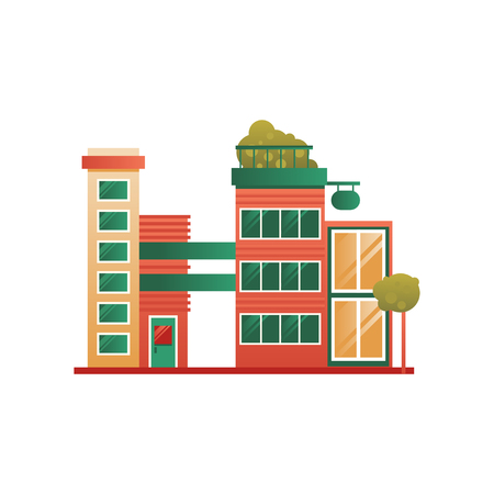 Modern brick city building facade vector Illustration on a white backgroundのイラスト素材