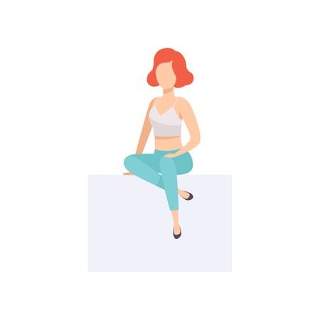 Casually dressed young woman sitting vector Illustration isolated on a white background.のイラスト素材