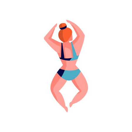 Girl lying on her stomach sunbathing, beautiful young woman relaxing at the beach vector Illustration isolated on a white background.のイラスト素材