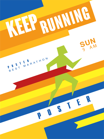 Keep running colorful poster, best marathon, template for sport event, championship, tournament, can be used for card, banner, print, leaflet vector Illustrationのイラスト素材