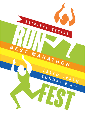 Run fest colorful poster, best marathon jriginal design template for sport event, championship, tournament, can be used for card, banner, print, leaflet vector Illustrationのイラスト素材