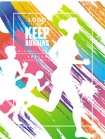 Keep running gesign, colorful poster for sport event, marathon, championship, can be used for card, banner, print, leaflet vector Illustrationのイラスト素材