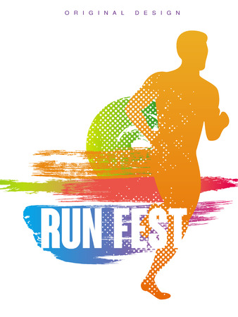 Run fest original gesign, colorful poster template for sport event, marathon, championship, can be used for card, banner, print, leaflet vector Illustrationのイラスト素材