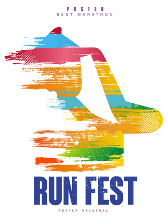 Run fest poster template for sport event, marathon, championship, can be used for card, banner, print, leaflet vector Illustrationのイラスト素材