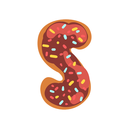 S letter in the shape of sweet glazed cookie, bakery edible font of English alphabet vector Illustration isolated on a white background.のイラスト素材