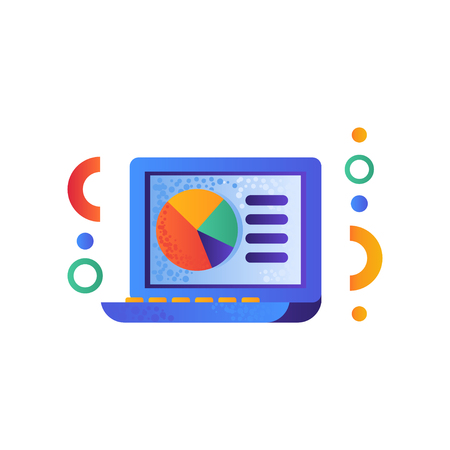 Laptop, e-learning education concept, school supplies vector Illustration isolated on a white background.のイラスト素材