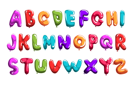 Set of colorful font in balloons form. Children s English alphabet. Letters from A to Z. ABC elements. Education and development. Isolated flat vector design for print, poster, invitation, card, flyerのイラスト素材