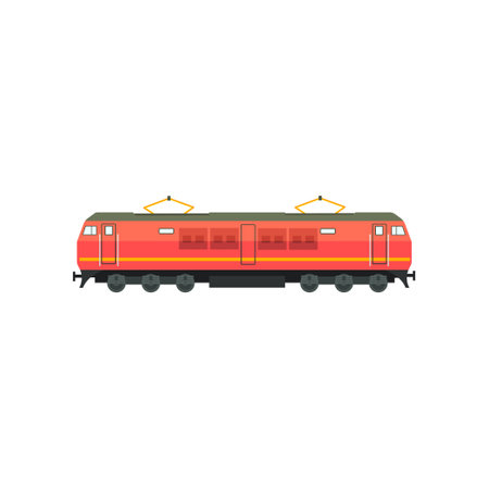 Modern red electric railway locomotive vector Illustration isolated on a white background.のイラスト素材