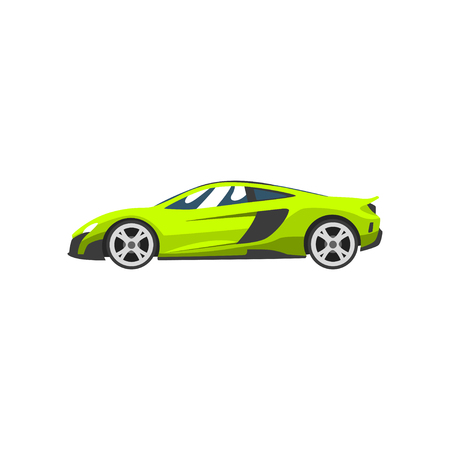 Lime sports racing car, supercar, side view vector Illustration isolated on a white background.のイラスト素材