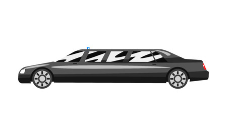 Black executive limousine with blue flasher siren, business luxury vehicle side view vector Illustration isolated on a white background.のイラスト素材