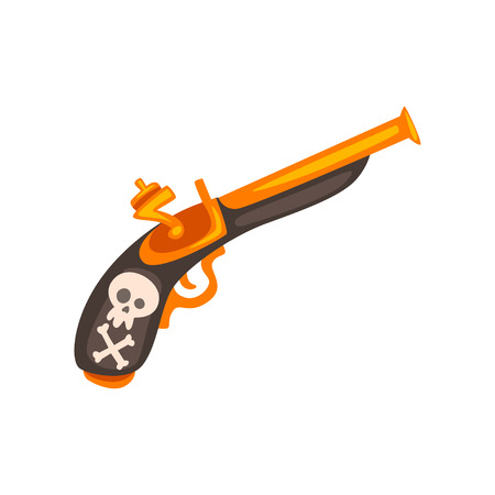 Old flintlock pistol, ancient weapon vector Illustration isolated on a white background.のイラスト素材