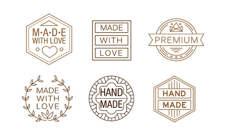 Vector set of linear labels for handmade crafts. Original emblems for business card or product packagingのイラスト素材