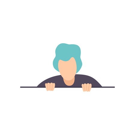 Young man peeping out from behind a barrier vector Illustration isolated on a white background.のイラスト素材