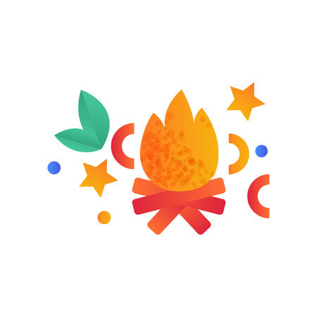 Burning bonfire, campfire, camping scouting element vector Illustration isolated on a white background.のイラスト素材