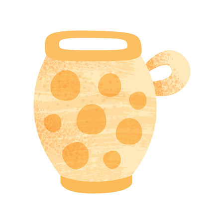 Illustration of large orange pot with ornament. Vessel for liquids with one handle. Vintage pottery. Earthenware theme. Icon with texture. Colorful flat vector design isolated on white background.のイラスト素材