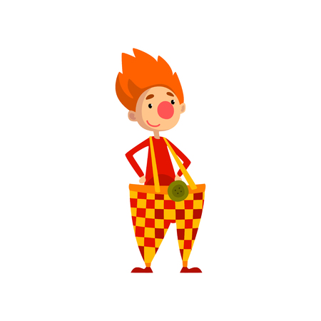 Cute funny clown cartoon character vector Illustration isolated on a white background.のイラスト素材