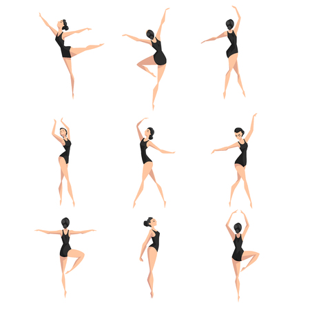 Female ballet dancer set, beautifull slim ballerina dancing classical dance vector Illustration on a white backgroundのイラスト素材