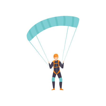 Skydiver flying with a parachute, skydiving, parachuting extreme sport vector Illustration isolated on a white background.のイラスト素材