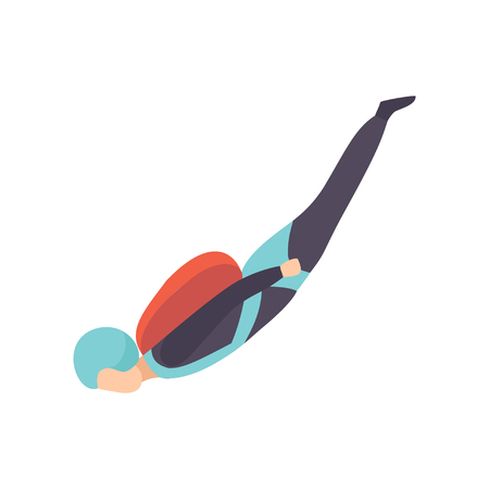 Skydiving man falling through the air with parachute, skydiving, parachuting extreme sport vector Illustration isolated on a white background.のイラスト素材