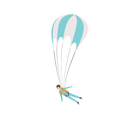 Paratrooper flying with a parachute,, extreme sport, leisure activity concept vector Illustration isolated on a white background.のイラスト素材
