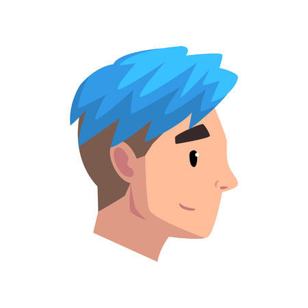Head of young man with trendy haircut, profile of guy with blue dyed hair vector Illustration isolated on a white background.のイラスト素材