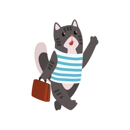 Cute cat animal cartoon character traveling with suitcase vector Illustration isolated on a white background.のイラスト素材