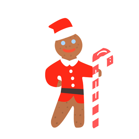 Gingerbread Man Christmas in Santa Hat, Vector Illustrationのイラスト素材