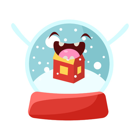 Glass snow globe Vector Cheerful Christmas card. Merry Christmas and Happy New Yearのイラスト素材