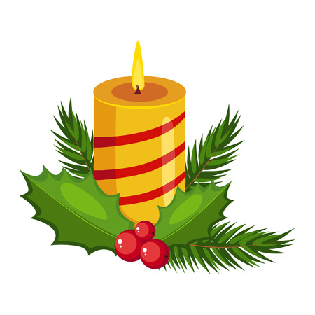 Christmas candle with fir sprigs and Holly greeting card with text vectorのイラスト素材