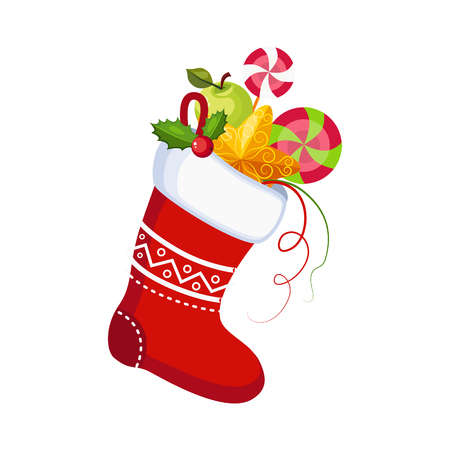 Christmas Socks with Presents. Winter Vector Illustrationのイラスト素材