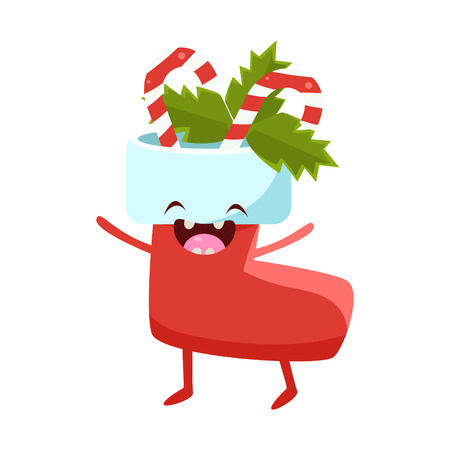 Sock with gifts Vector Cheerful Christmas card. Merry Christmas and Happy New Yearのイラスト素材
