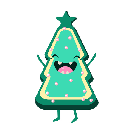 Cookie Christmas tree Vector Cheerful Christmas card. Merry Christmas and Happy New Yearのイラスト素材