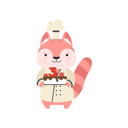 Cute cat in chef uniform, cartoon animal character cooking vector Illustration isolated on a white background.のイラスト素材